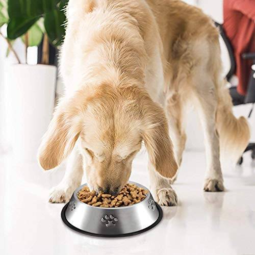 2 Cuencos De Acero Inoxidable Para Perros, Base De Goma, Xl-