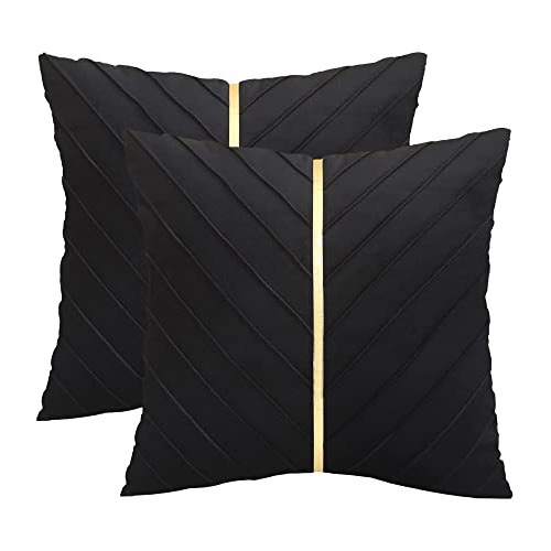 Fundas De Cojin Color Negro Con Franja Dorada 40x40cm 2 Pzs