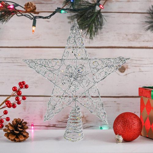 Decoración Estrella Plateada Remolino 3d Para Árbol Navidad