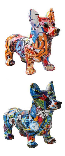 2x Estatua De Perro Escultura Regalo Recraft Corgi Estatua