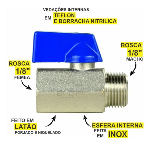 Registro Válvula Esfera Mini 1/8 Macho X 1/8 Fêmea