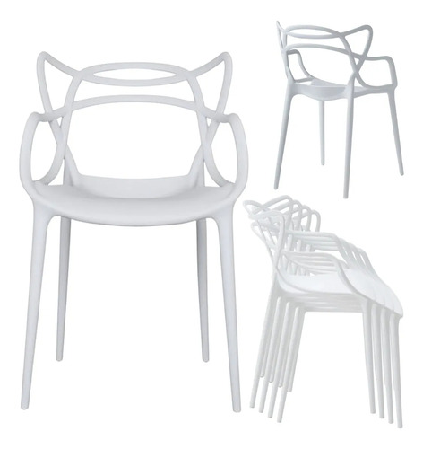 Set De 4 Sillas Comedor Jardin Cassias Rosa Protección Uv Liso Blanco Blanco