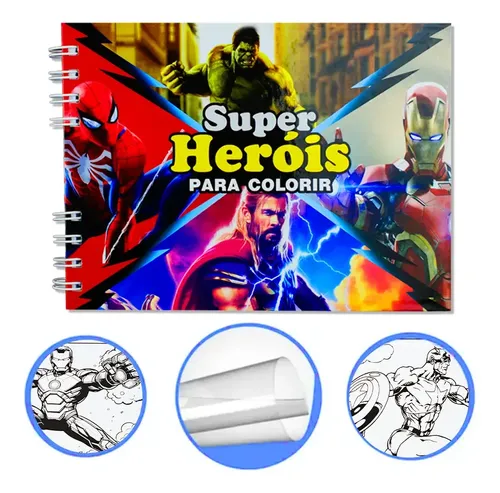 Livro Colorir Super Heróis Infantil 50 Folhas Desenhos