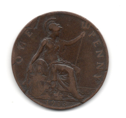 Moneda Inglaterra Gran Bretaña 1 Penny Año 1913 Km#810 Cobre