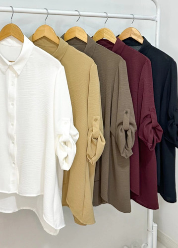 Camisa Rebecca Oversize Creppe Liso Con Presillas