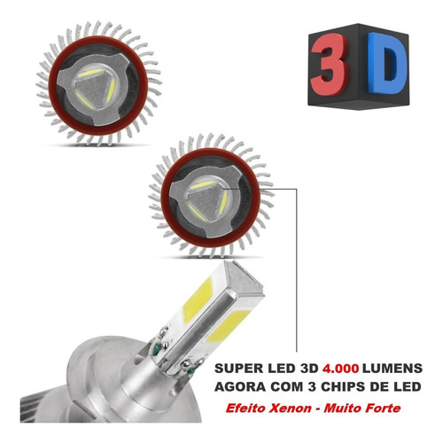 Lampada 3d Super Led H4 Moto 4000lm Alto+baixo + Forte Xenon