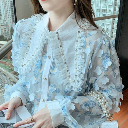Camisa Dulce Con Cuello De Muñeca Para Mujer, Versión Corean