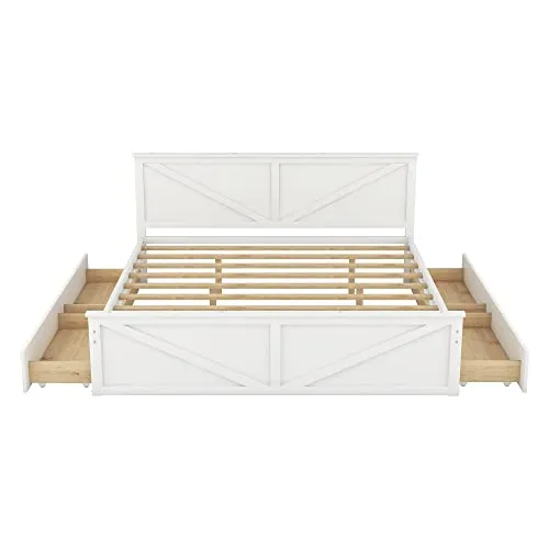 Cama Plataforma De Madera Tamaño King Con Cabecera Y Alm