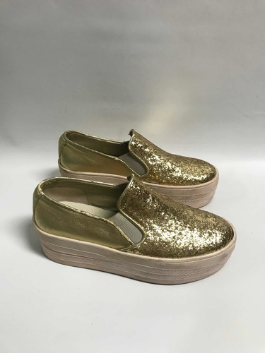 Panchas Alpargatas Con Plataforma Doradas Con Brillos