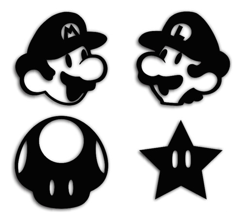 Set X 4 Cuadro Decorativo Mdf 3mm Mario Bross Personajes 