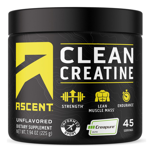 Suplemento en polvo de monohidrato de creatina Ascent Clean 225 g