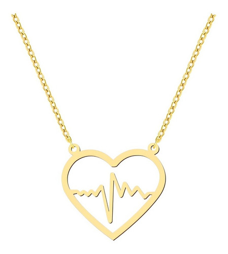 Collar Electrocardiograma Corazón Plata Enchapada Oro 18k