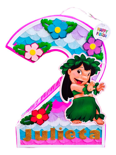 Piñata Premium 70 Cm Número A Elegir (1 Al 9) Personalizada Lilo De Lilo Y Stitch