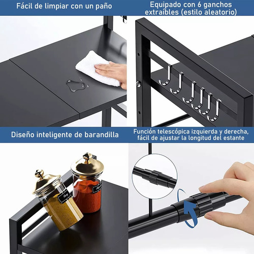 Atverce MOR-02 Estante De Cocina Horno Microondas Extensible De Doble Capa Color Negro