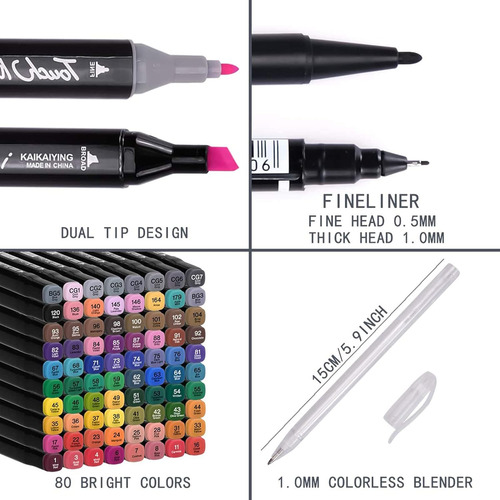 Art Marker Set 80 Color Dual Tip Marcadores De Boceto P...