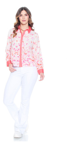 Blusa Wados Manga Larga Estamapada Abotonada En Delantero