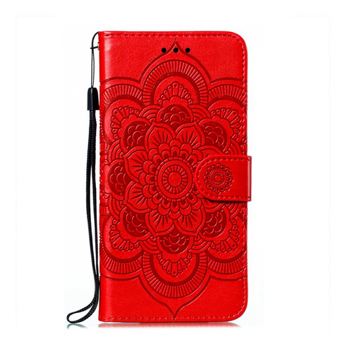 Imagen 1 de 3 de Flip Cover Motorola Moto G9 Play Diseño Mandala Rojo