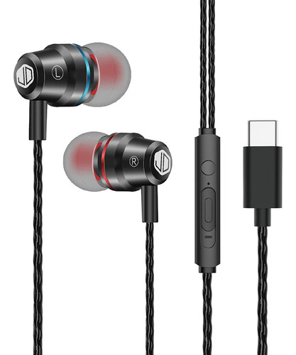 Auriculares Jd Sound Pro Cable Manos Libres Con Entrada Tipo Compatible Con iPhone 15 Color Negro