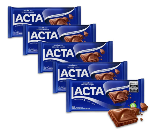 Chocolate Ao Leite Lacta Kit 5 Barras De 80g