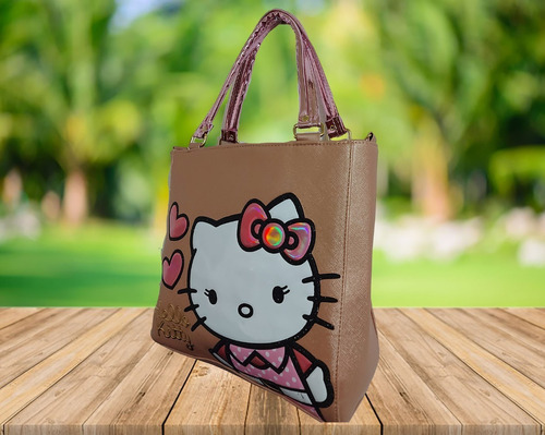 Imagen 6 de 7 de Bolsa De Mano De Dama, De Hello Kitty En Color Dorado Oscuro