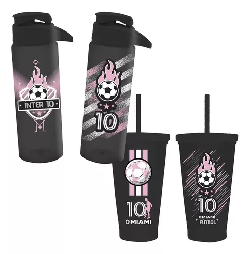 Combo 2 Botella Agua 2 Vaso Infantil Niño Fútbol Messi Miami