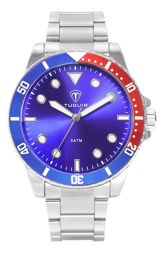 Relógio Masculino Tuguir Tg157 Prata E Azul E Vermelho