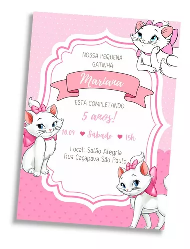 Convite animado virtual de aniversário da gatinha Marie 