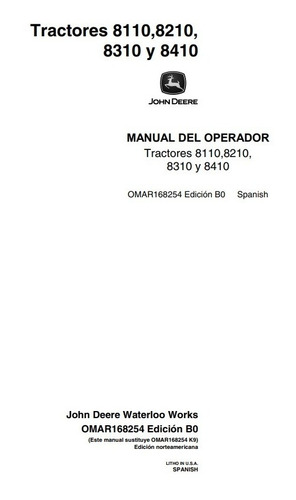 Manual De Operador Tractores John Deere 8110/8210/8310/8410