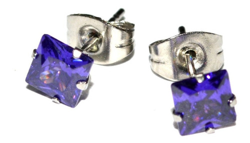 Aretes Topitos Zircon Morado Acero Inoxidable 7 Mm Par