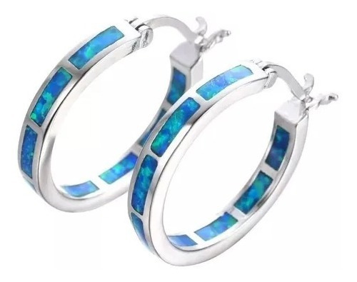 Pendientes De Aro Huggie De Ópalo Azul Chapados En Plata 925