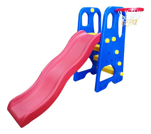 Playground Infantil 2x1 Escorregador E Cesta Bw053 Importway Cor Azul E Vermelho