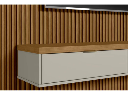 Painel Modular Ripado 3m Com Nicho E Prateleira Linea Brasil Cor Nature/Off white