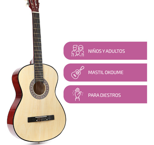 Guitarra Criolla Clasica Femmto Cg001 De Color Natural Para Mano Derecha Con Funda Y Puas