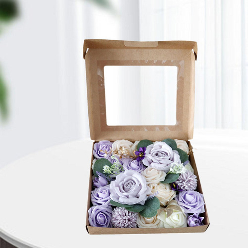 Caja De Flores Artificiales Diy Realista Con Tallos Morados