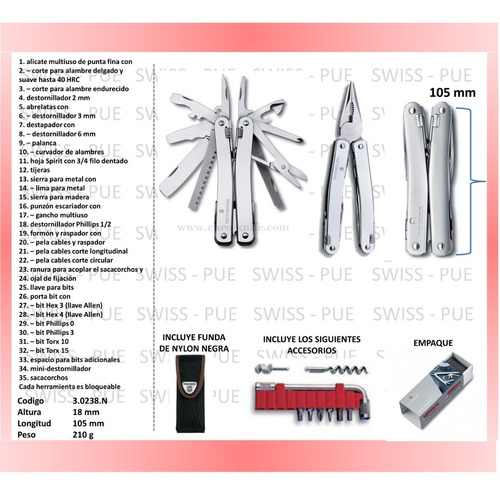 Imagen 2 de 3 de Navaja Swisstool Spirit Plus C/dados Victorinox (3.0238.n)
