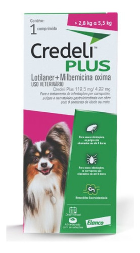 Comprimido Antiparasitário Para Pulgas Elanco Credeli Anti Pulgas E Carrapatos Credeli Plus Para Cães De 2.8kg A 5.5kg Cor Lilás