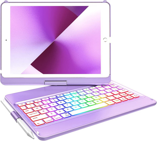 Funda Con Teclado Violeta Para iPad 10.2 (7, 8 Y 9 Gen)