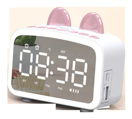 Reloj Despertador Kawai Gatito 5 En 1 Bluetooth C/ Luz Niñas