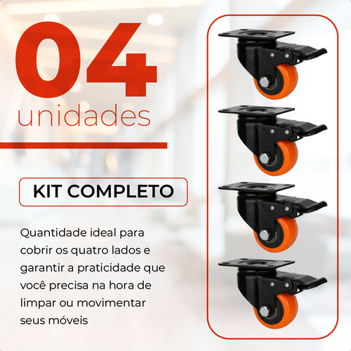 Kit 4 Rodinhas Rodízio 2 Polegadas Para Moveis Capacidade 400kg Com Trava Para Moveis, Carrinhos, Bancadas De Trabalho Marca Davely