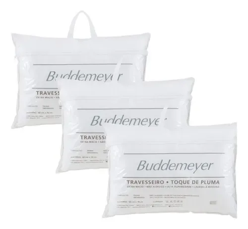 Kit 03 Travesseiros Buddemeyer Algodão 233 Fios Toque Pluma Branco