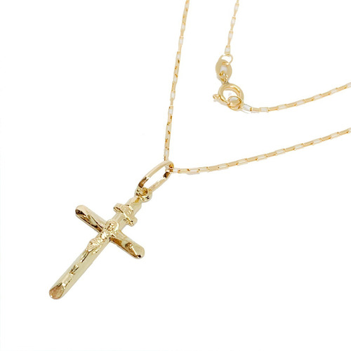 Corrente Italiana De 60cm Pingente Crucifixo Joia Ouro 18k