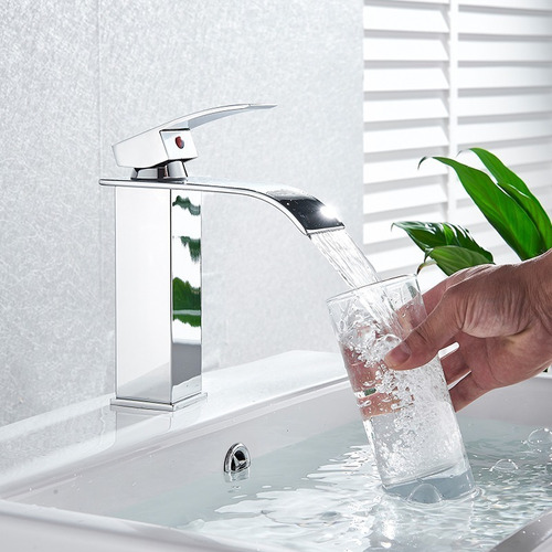 Imagen 2 de 7 de Grifo Monomando Mezclador Cascada Para Baño Acero Inoxidable