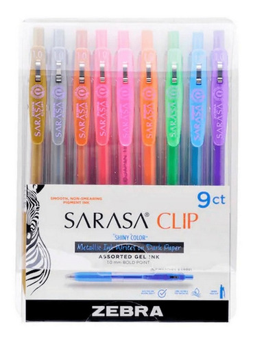 Set 9 Lápices Tinta Gel 1.0mm Sarasa Clip Shiny Color Zebra