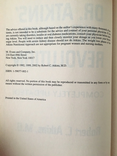 Dr Atkins New Diet Revolution Robert C Atkins (Usado)