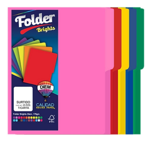 Folder De Tamaño Carta Colores Brillantes 25 Pzas