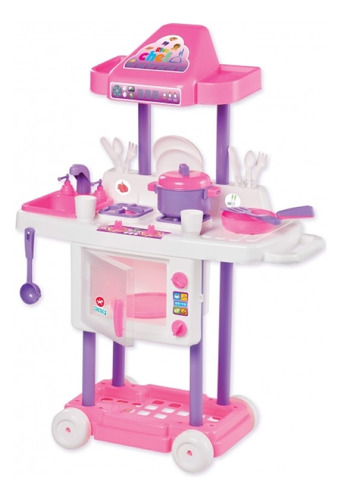 Cozinha Infantil Riva Chef Rosa Com Rodinhas Calesita - 1302