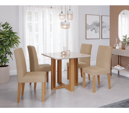 Sala De Jantar Flora Quadrada Tp Com Vidro Com 4 Cadeiras Wt