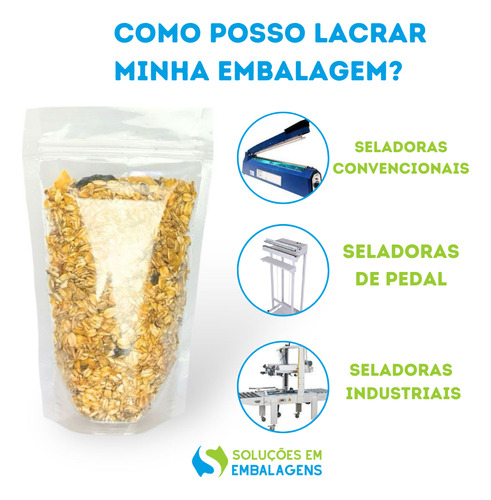 Embalagem Saco Stand Up Transparente Zip 10x17 500 Uni