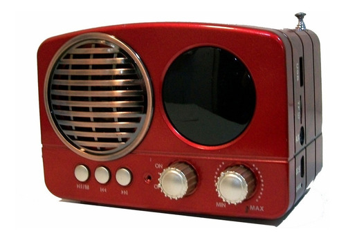 Parlante Cmik Bluetooth Con Radio Fm Vintage Color Rojo