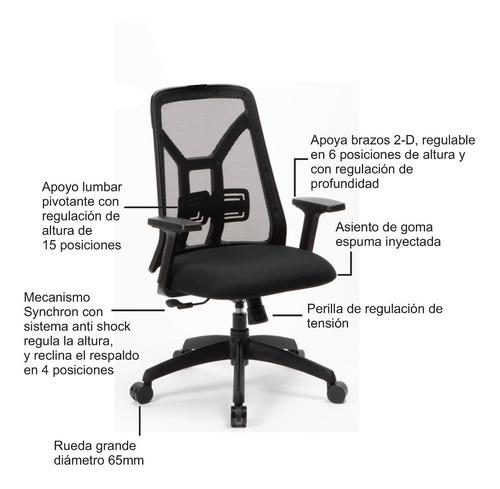 Imagen 3 de 8 de Silla Ergonómica Tokio Brazos 2-d Lumbar Regulable Rossi